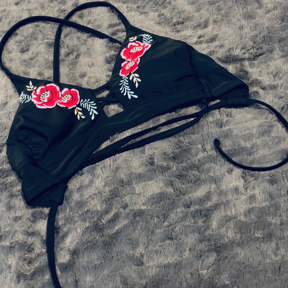 Xhilaration embroidered black bikini top
